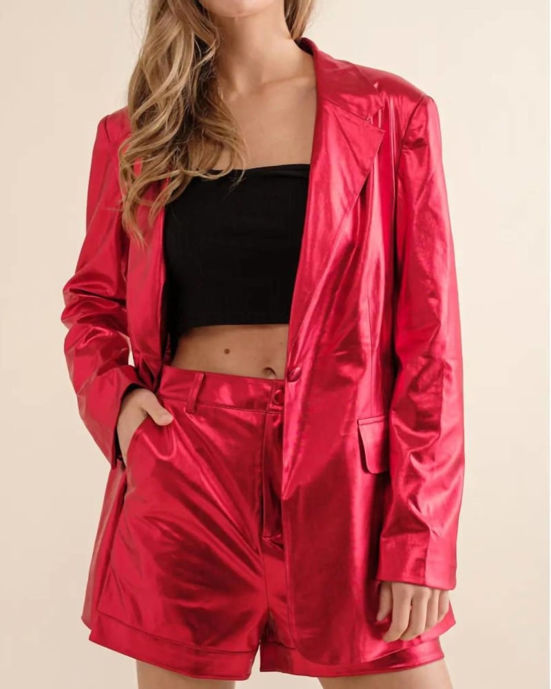 Front of a model wearing a size Large Lips & Rosy Cheeks Shorts In Red in Red by Blue B. | dia_product_style_image_id:359885